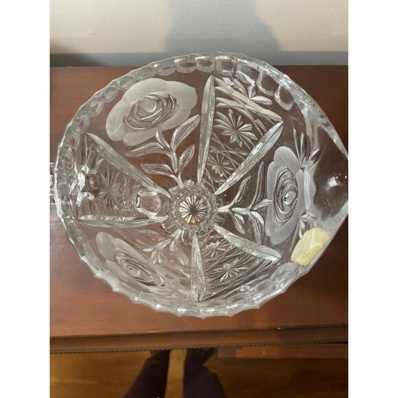 Vintage Cut Crystal Glass Etched Floral 9" Footed Pitcher with Original Sticker - Picture 6 of 10